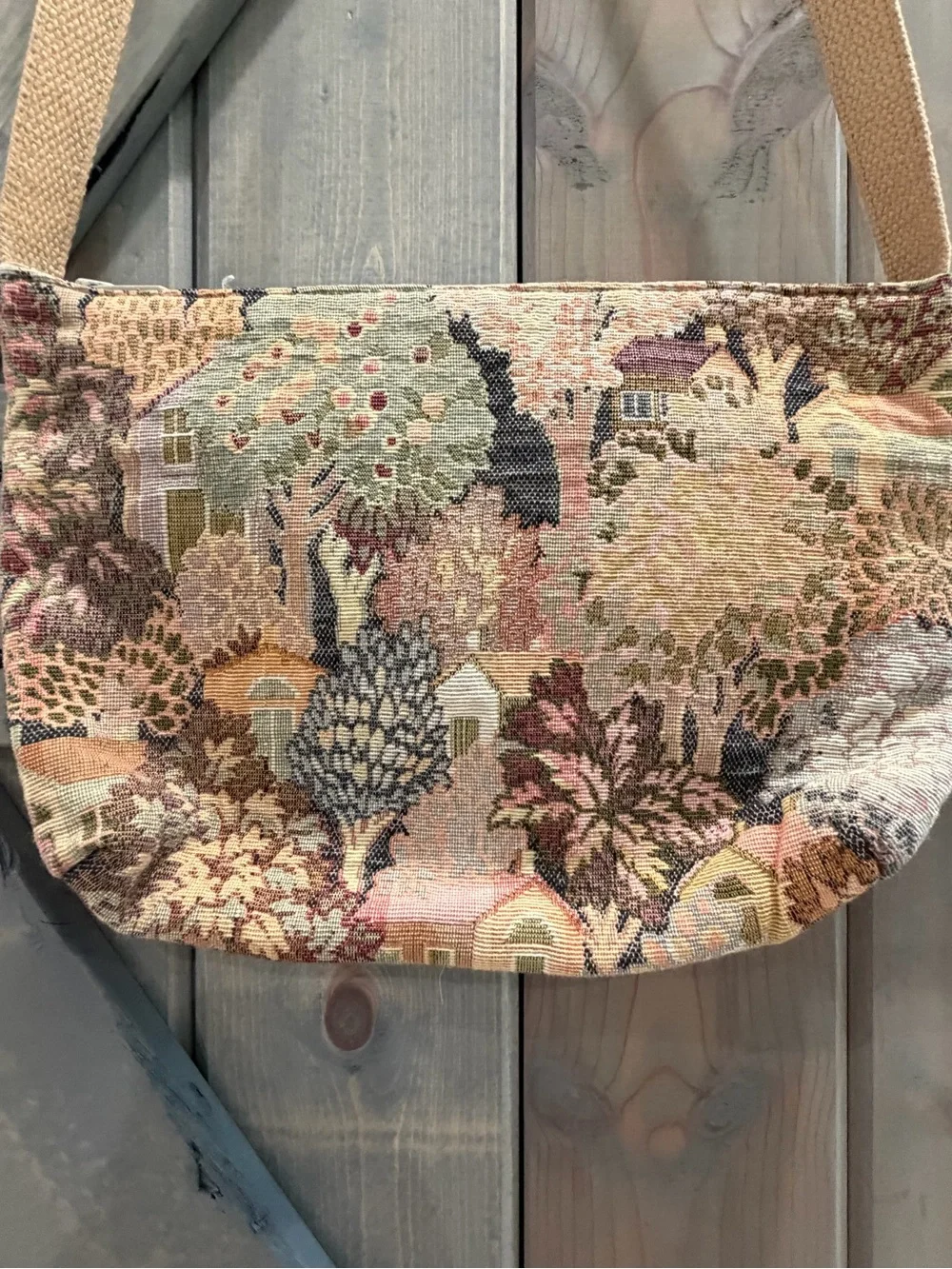 Arlene Original Fairfield CT Woven Tapestry Village Shoulder Bag Cottagecore